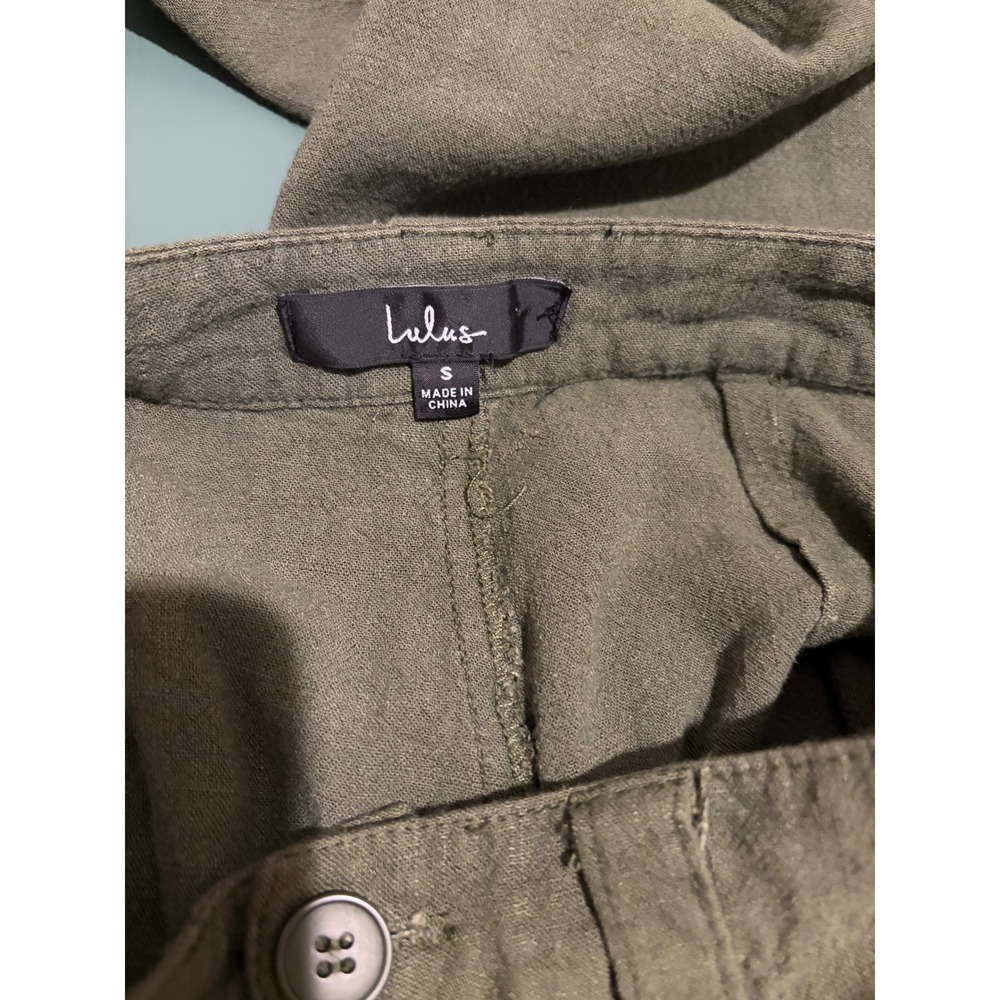 Lulus Olive Green High Waisted Wide Leg Pleated Linen Blend Trousers Small - Picture 6 of 7